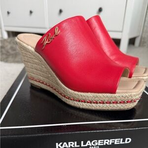 Oris Red Espadrille Wedge Sandals